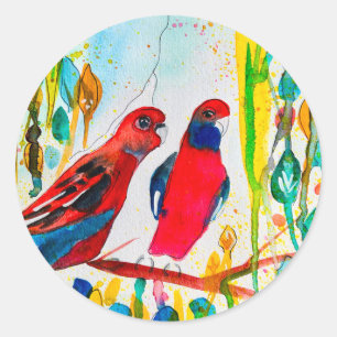 Rosella vogels in de waterverf kunst ronde sticker