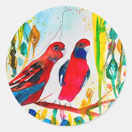 Rosella vogels in de waterverf kunst ronde sticker (Voorkant)
