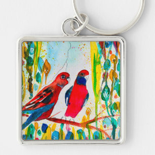Rosella vogels in de waterverf kunst sleutelhanger