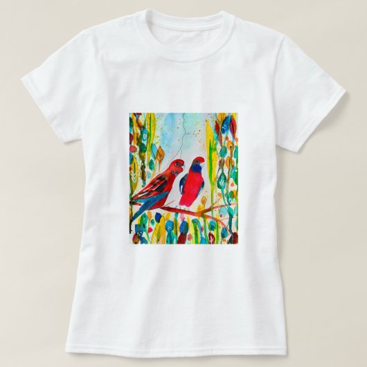 Rosella vogels in de waterverf kunst t-shirt (Design voorkant)