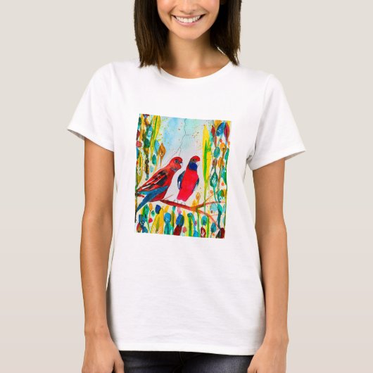 Rosella vogels in de waterverf kunst t-shirt (Voorkant)