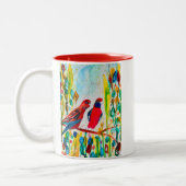 Rosella vogels in de waterverf kunst tweekleurige koffiemok (Links)