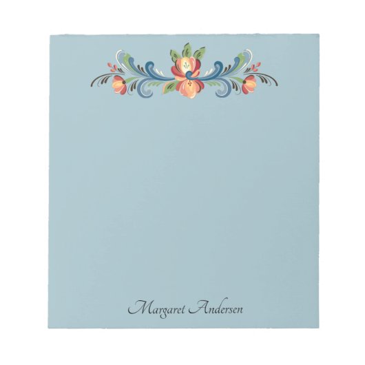 Rosemaling Blue en Red Notitieblok (Voorkant)