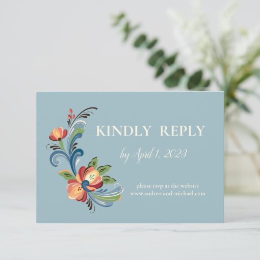 Rosemaling Blue en Red Response Kaart (Staand voorkant)