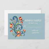 Rosemaling Blue en Red RSVP Kaartje (Voorkant / Achterkant)