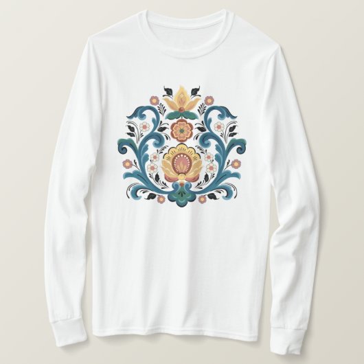 Rosemaling Gold en Bourgogne T-Shirt (Design voorkant)