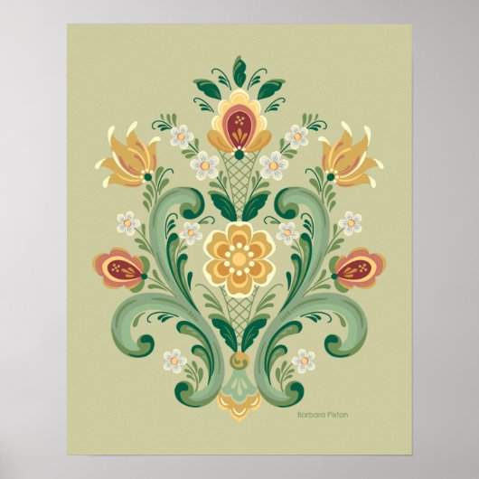 Rosemaling Green en Gold Poster (Voorkant)