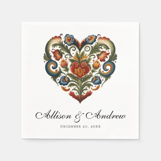Rosemaling Heart | Noorse volkskunst Servet (Voorkant)