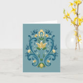 Rosemaling in blauw en gouden Wenskaart Kaart (Gele Bloem)
