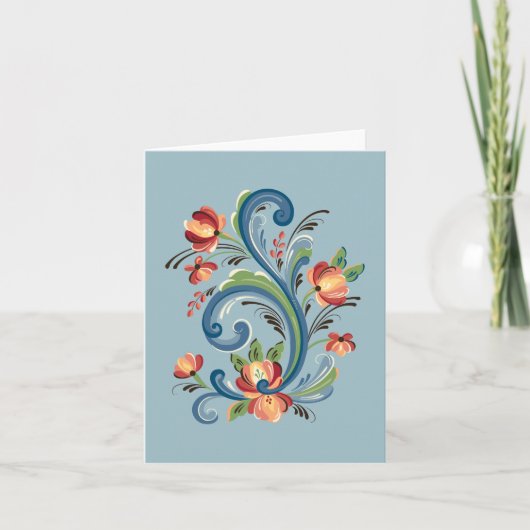 Rosemaling in blauw en rood Wenskaart Kaart (Voorkant)