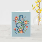 Rosemaling in blauw en rood Wenskaart Kaart (Gele Bloem)