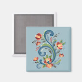 Rosemaling in blauwe en rode magneet (Voorkant / Achterkant)