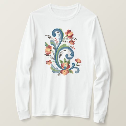 Rosemaling in Blue en Red T-Shirt (Design voorkant)