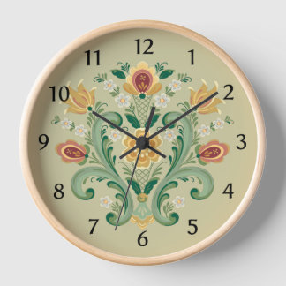 Rosemaling in Green en Gold Clock
