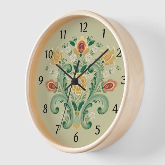 Rosemaling in Green en Gold Clock (Hoek)