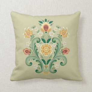 Rosemaling in groen en goud kussen