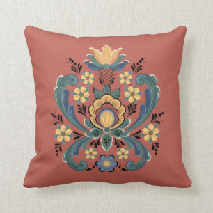 Rosemaling in rood en goud kussen