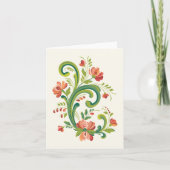 Rosemaling in rood en roze Wenskaart Kaart (Voorkant)