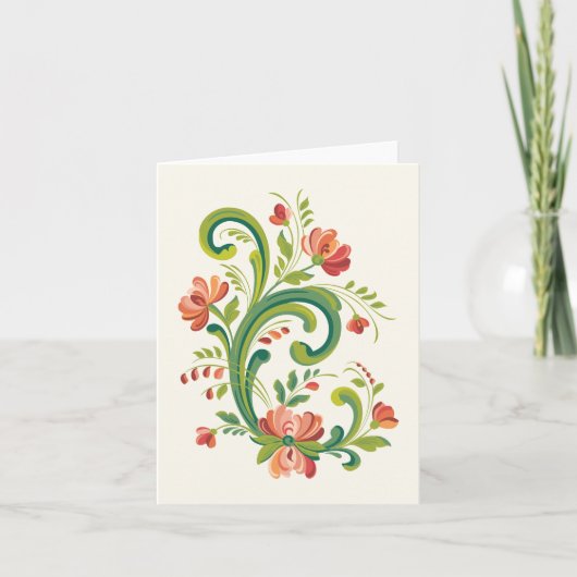 Rosemaling in rood en roze Wenskaart Kaart (Voorkant)