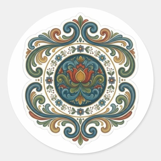 Rosemaling Mandala Stickerontwerp Ronde Sticker (Voorkant)