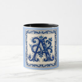 Rosemaling Monogram Pruisisch Blauw Mok