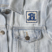 Rosemaling Monogram-Prussian Blue Vierkante Button 5,1 Cm (In situ)
