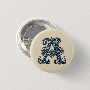 Rosemaling Monogram Prussisch Blauw Knoop Ronde Button 3,2 Cm