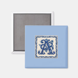 Rosemaling Monogram Prussisch Blauw Magneet