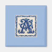 Rosemaling Monogram Prussisch Blauw Magneet (Voorkant)