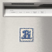 Rosemaling Monogram-Prussisch Blauw Magneet (Insitu (Vaatwasser))