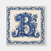 Rosemaling Monogram-Prussisch Blauw Magneet (Voorkant)