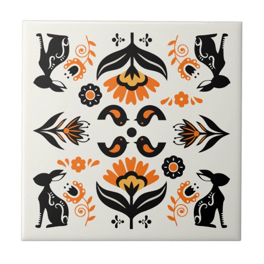 Rosemaling Noorse volks kunst Tegeltje (Voorkant)