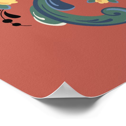 Rosemaling Red en Gold Poster (Hoek)