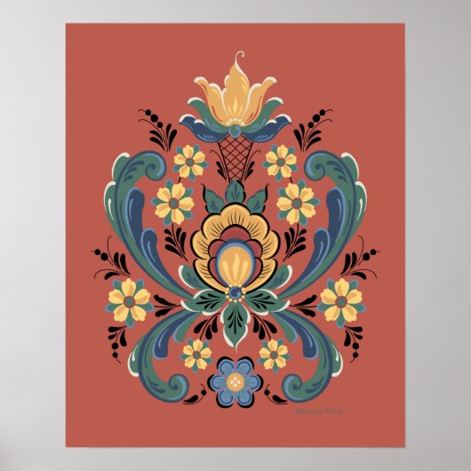 Rosemaling Red en Gold Poster (Voorkant)