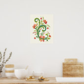 Rosemaling Red en Roze Poster (Keuken)