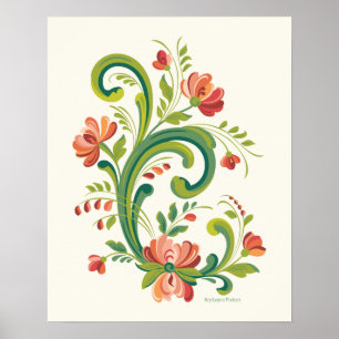 Rosemaling Red en Roze Poster