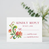 Rosemaling Red en Roze RSVP Kaartje (Staand voorkant)