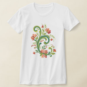 Rosemaling Red en Roze T-Shirt