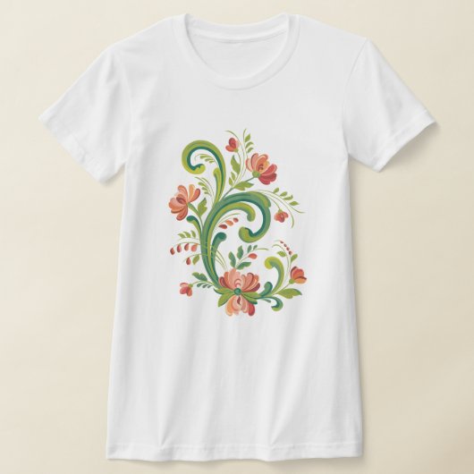 Rosemaling Red en Roze T-Shirt (Laagn)