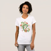 Rosemaling Red en Roze T-Shirt (Voorkant volledig)