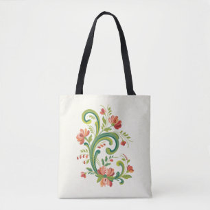 Rosemaling Red en Roze Tote Bag