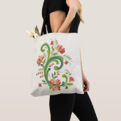 Rosemaling Red en Roze Tote Bag (Dichtbij)