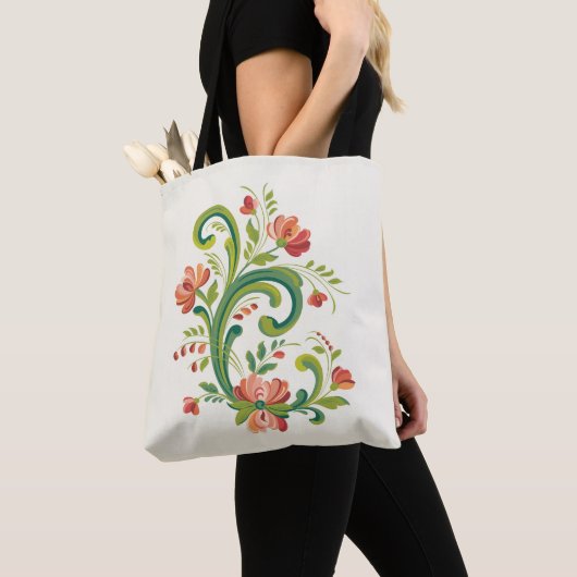 Rosemaling Red en Roze Tote Bag (Dichtbij)