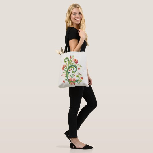 Rosemaling Red en Roze Tote Bag (Op model)