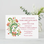 Rosemaling Rood en Roze Huwelijksuitnodiging Kaart (Staand voorkant)