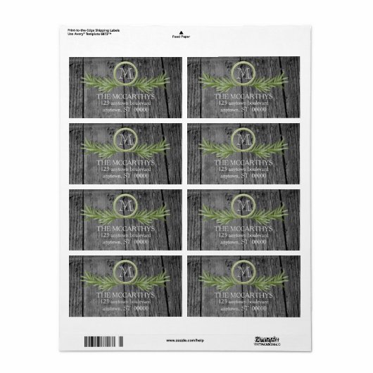 Rosemary and Rustic Wood Wedding Monogram Etiket (Full Sheet)