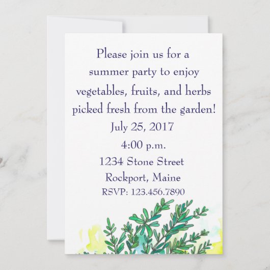 Rosemary Garden Party Uitnodiging (Achterkant)