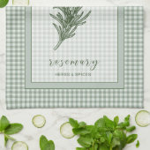 Rosemary Herb Kitchen Towel – Green Gingham Border Theedoek (Gevouwen)