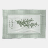 Rosemary Herb Kitchen Towel – Green Gingham Border Theedoek (Horizontaal)