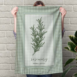 Rosemary Herb Kitchen Towel – Green Gingham Border Theedoek
